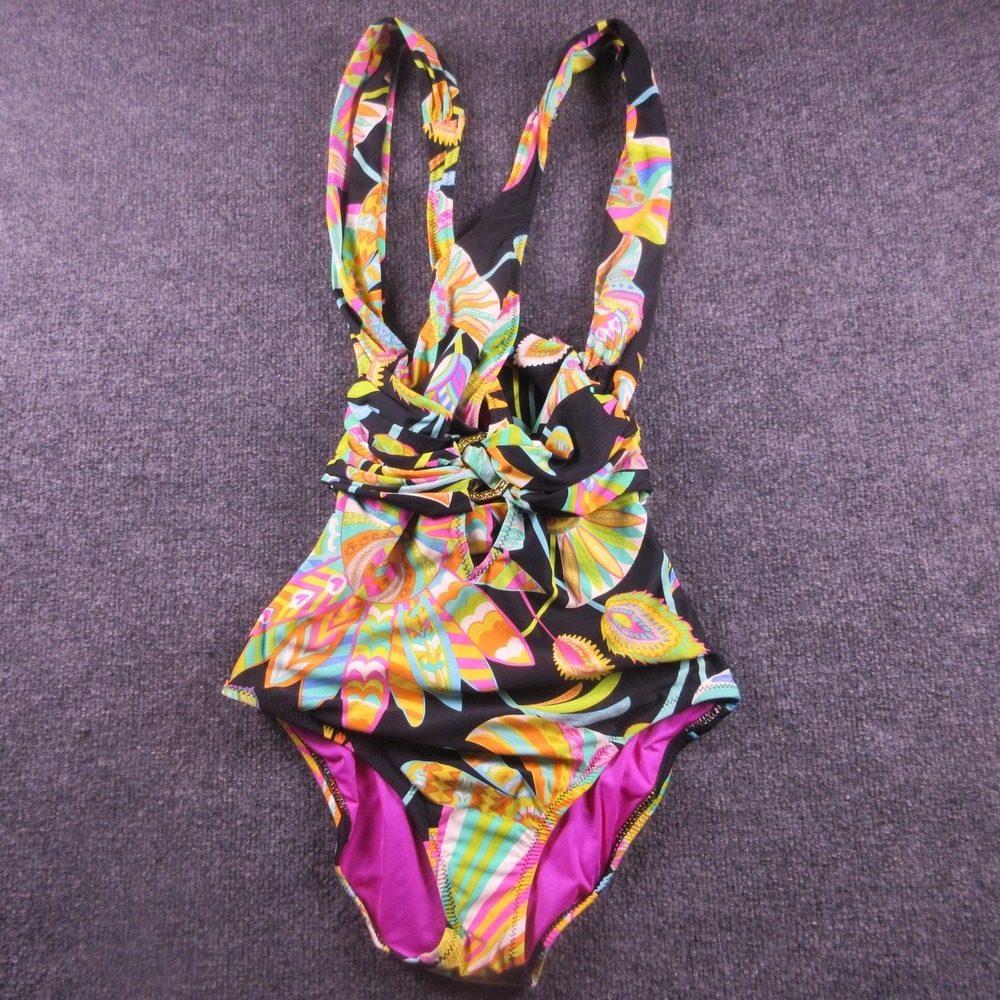 Trina Turk Swimsuit Womens 6 Multicolor Halter One Piece Tropical Floral Print